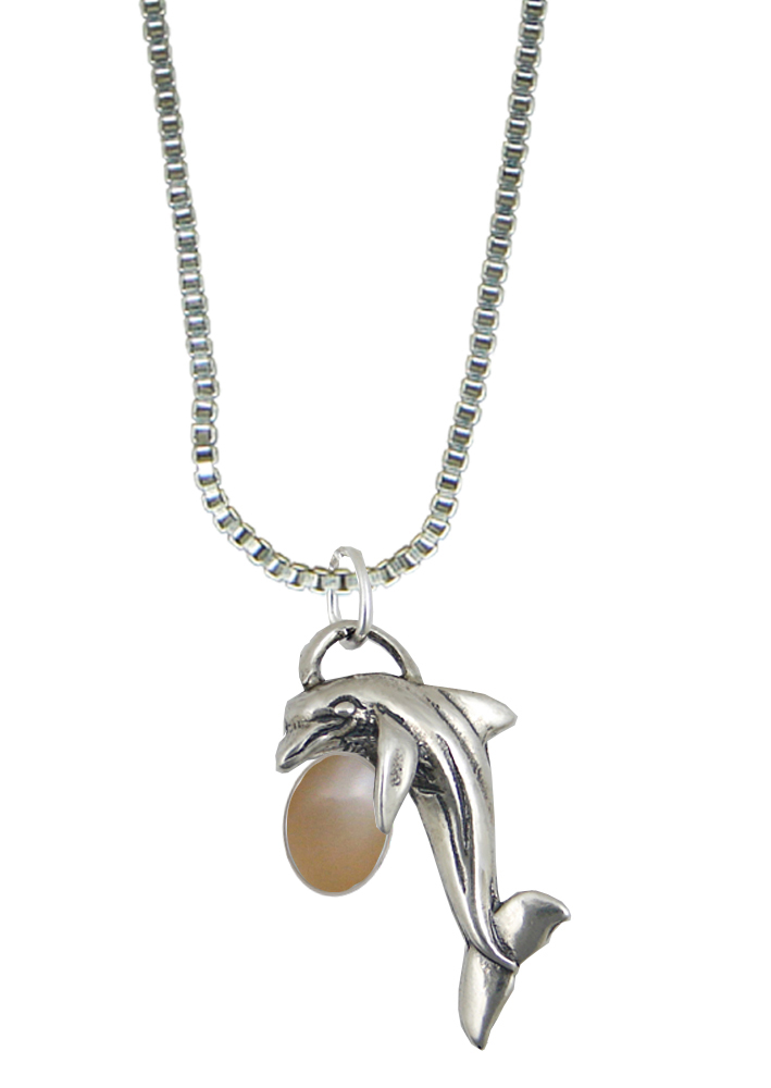 Sterling Silver Little Dolphin Pendant With Peach Moonstone